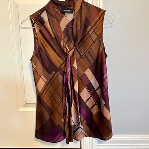 Nine West Brown Sleeveless Tie Front Blouse